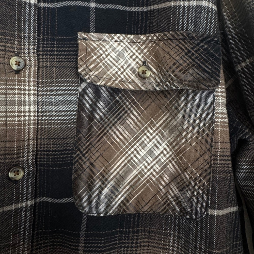 Banana Republic Men Standard Fit Flannel Plaid Long Sleeve Brown Shirt XL Grunge - Picture 5 of 8
